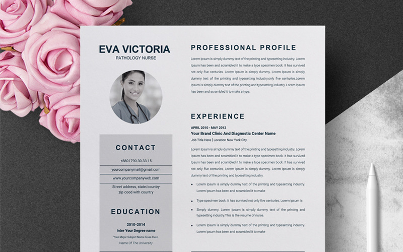 Download Резюме "Nurse Resume Template" / Nurse Resume Template - Резюме на тему графика nurse resume medical cv nursing rn doctor template word design registered simple clean pages modern microsoft mac photoshop psd illustrator