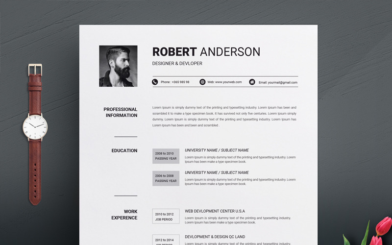 Download Резюме "Robert Anderson Clean Resume Template" / Robert Anderson Clean Resume Template - Резюме на тему графика 2 page 2page resume clean simple cv template cover letter ms word doc docx