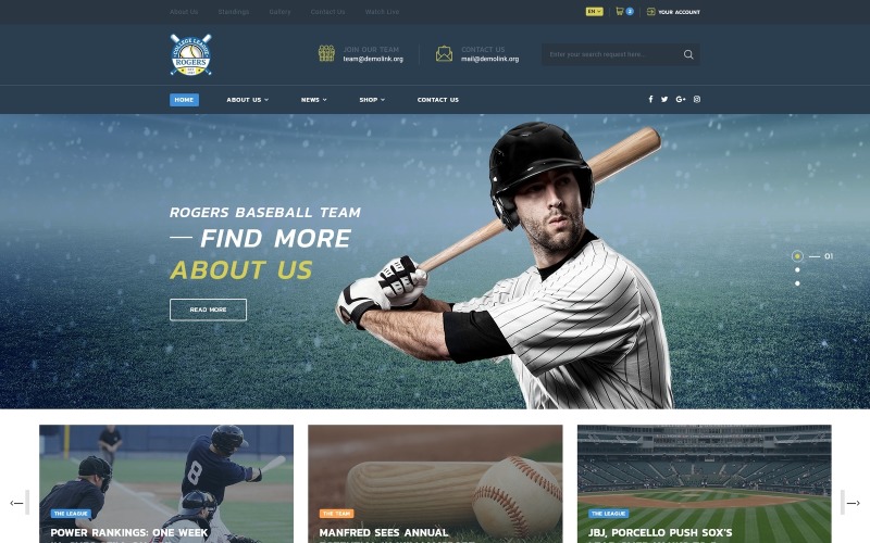 Rogers - Szablon strony internetowej HTML5 wielostronicowej drużyny baseballowej