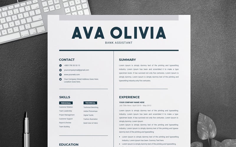 Шаблон резюме Ava Oliva Bank & Finance
