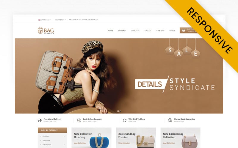 BagShop - Handbags, Purse and Leather Bag Store OpenCart Responsive Theme