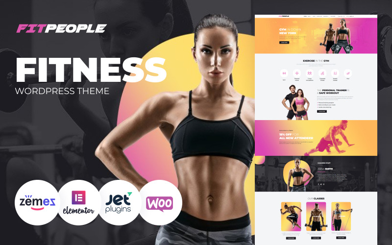FitPeople — тема WordPress Elementor для сайтов фитнес-клубов и тренажерных залов.