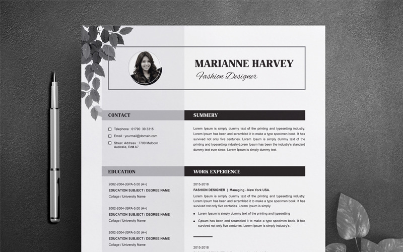 Download Резюме "Floral CV / Resume Template" / Floral CV / Resume Template - Резюме на тему графика resume template floral word cv 2 page feminine elegant design psd fashion designer