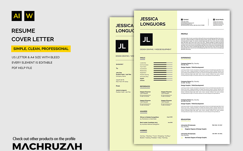 Download Резюме "Jessica - Cover Letter Resume Template" / Jessica - Cover Letter Resume Template - Резюме на тему графика resume template cv coverletter microsoftword creative design clean professional curriculumvitae modern simple word job