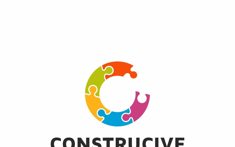 Modelo de logotipo de letra C de quebra-cabeça construtivo