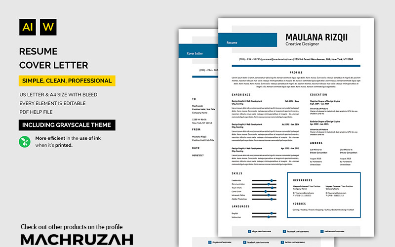 Download Резюме "Modern Resume Template" / Modern Resume Template - Резюме на тему графика resume template cv coverletter microsoftword creative design clean professional curriculumvitae modern simple word job