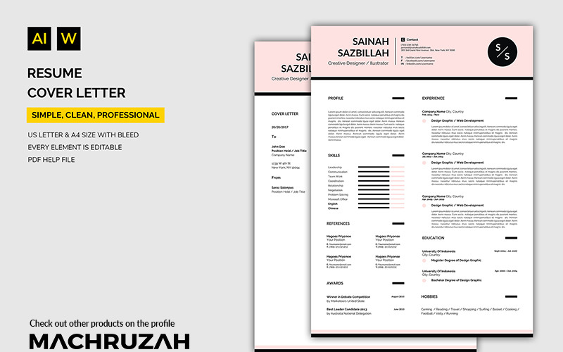 Sainah - Carta de presentación / Plantilla de currículum