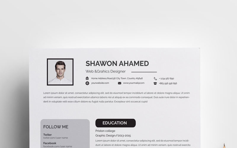Download Резюме "Shawon Ahamed Resume Template" / Shawon Ahamed Resume Template - Резюме на тему графика infographic resume design cv cover letter template modern minimal professional us a4 diy creative lebenslauf word microsoft ms adobe indesign