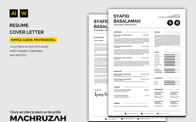 Download Резюме "Syafiq - Cover Letter / Resume Template" / Syafiq - Cover Letter / Resume Template - Резюме на тему графика resume template cv coverletter microsoftword creative design clean professional curriculumvitae modern simple word job