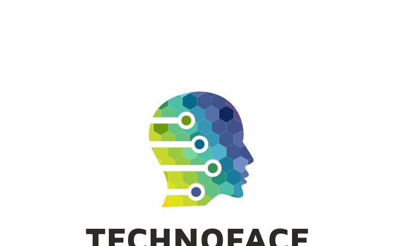 Download Шаблон логотипа "Techno Face Virtual Human Logo Template" / Techno Face Virtual Human Logo Template - Шаблон логотипа на тему графика abstract app blue colorful creative digital face head human digital idea mind hitech pixel internet modern pixel man pixels robo