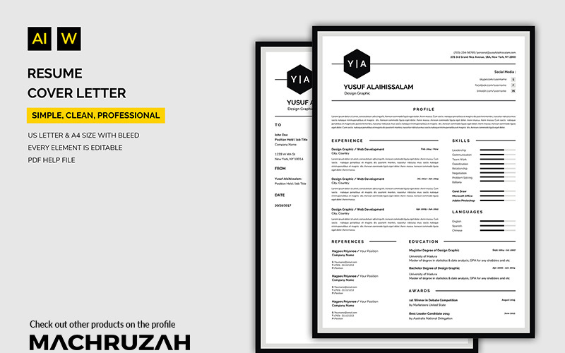 Download Резюме "Yusuf - Cover Letter / Resume Template" / Yusuf - Cover Letter / Resume Template - Резюме на тему графика resume template cv coverletter microsoftword creative design clean professional curriculumvitae modern simple word job