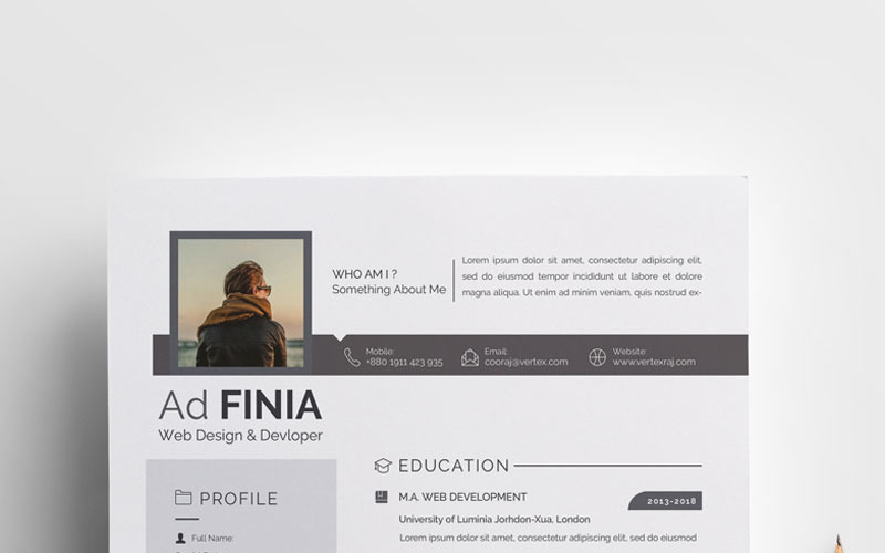 Download Резюме "Ad Finia Resume Template" / Ad Finia Resume Template - Резюме на тему графика infographic resume design cv cover letter template modern minimal professional us a4 diy creative lebenslauf word microsoft ms adobe indesign