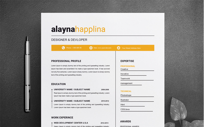 Download Резюме "Alayna Resume Template" / Alayna Resume Template - Резюме на тему графика simple cv 2 page resume design clean old style template 2page ms word
