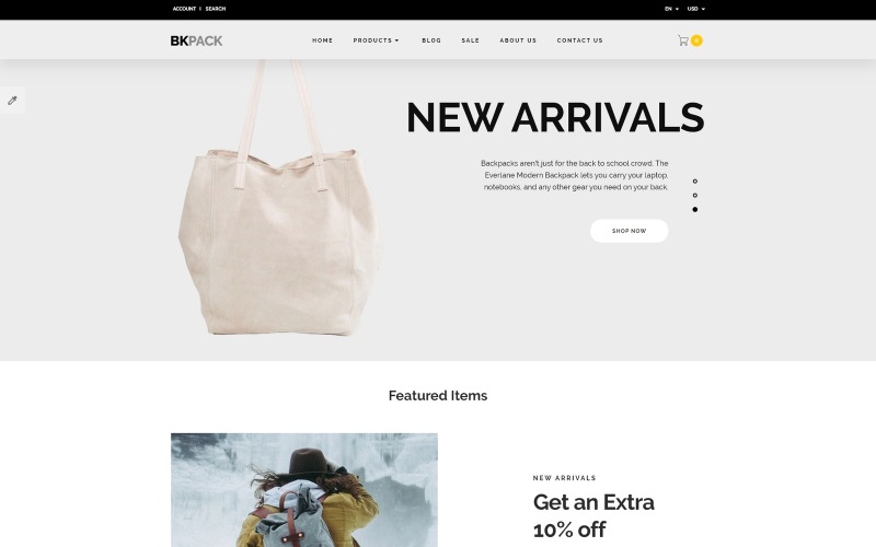 BKPack - šablona OpenCart online obchodu s responzivními taškami