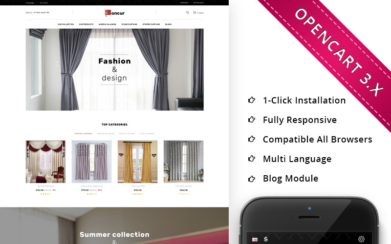 Boncur - Perde Mağazası Duyarlı OpenCart Şablonu