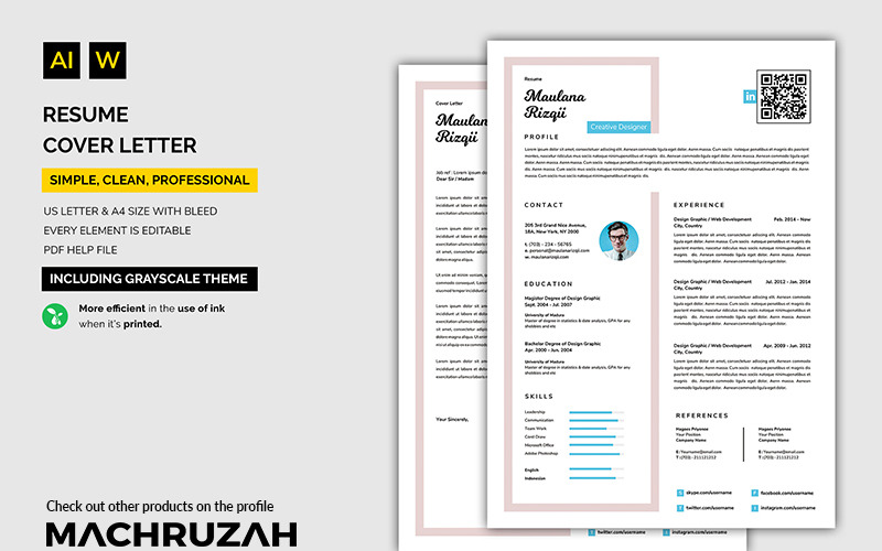 Download Резюме "Creative Resume Template" / Creative Resume Template - Резюме на тему графика resume template cv microsoftword coverletter creative design clean professional curriculumvitae modern simple word job