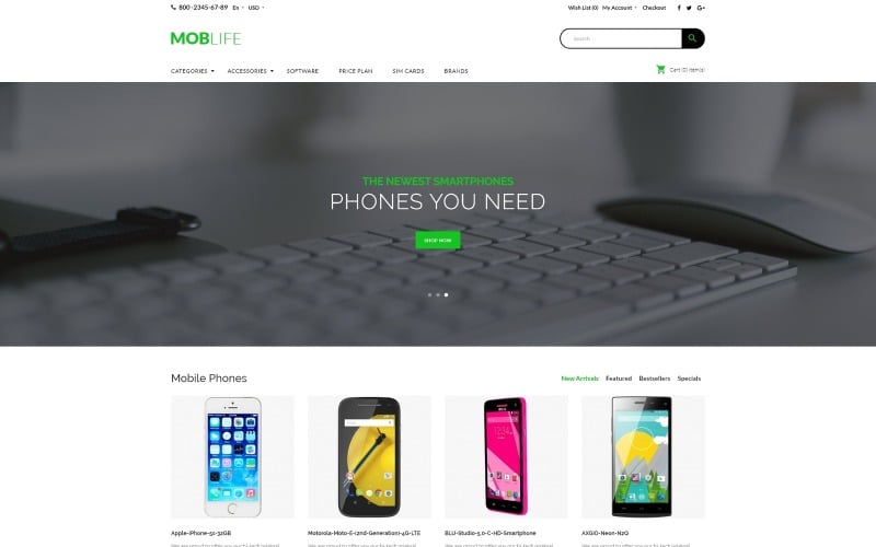 MobLife - Cell Phones Store OpenCart Template