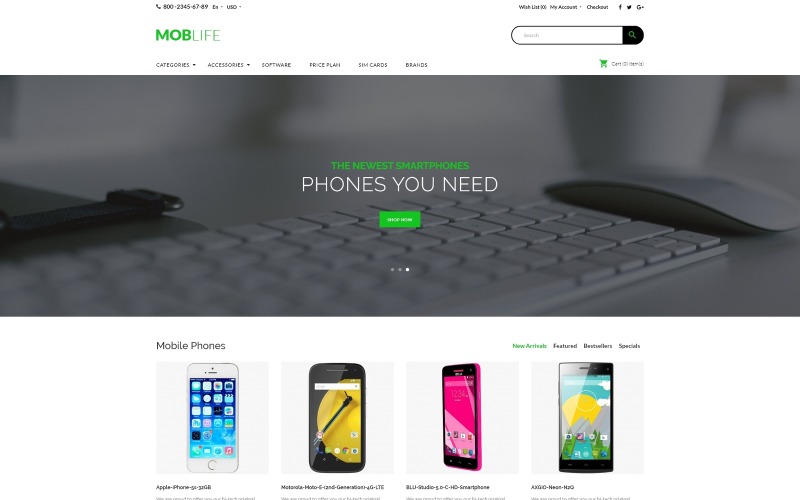 MobLife - Modèle OpenCart de magasin de téléphones portables
