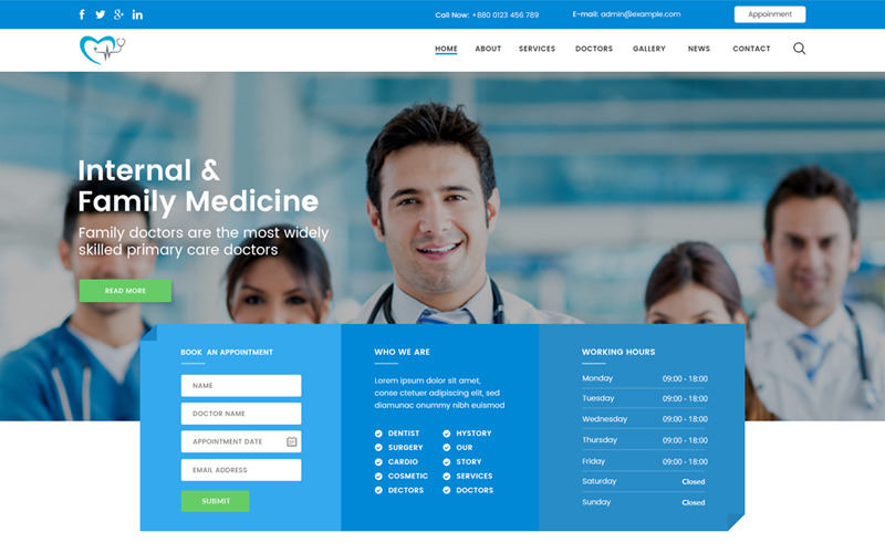 Download PSD шаблон "Medi-Aid - One Page Medical PSD Template" / Medi-Aid - One Page Medical PSD Template - PSD шаблон на тему скорая помощь medical one page hospital high resolution gallery book appointment psd doctor team researchers modern portfolio