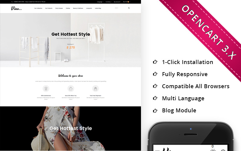 Vino Fashion Store - modelo OpenCart responsivo