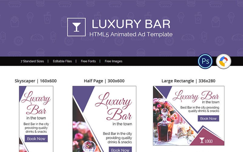 Comida e restaurante | Banner animado de barra de luxo