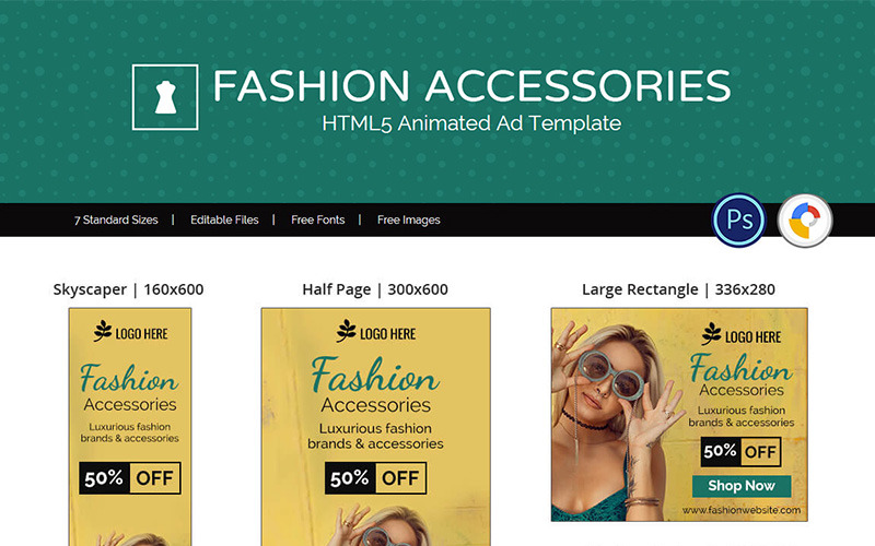 Compras e comércio eletrônico | Banner animado de acessórios de moda