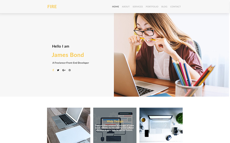 Download PSD шаблон "Fire Multipurpose Personal Portfolio PSD Template" / Fire Multipurpose Personal Portfolio PSD Template - PSD шаблон на тему веб-дизайн creative modern freelancer web design development photography business agency company multipurpose portfolio