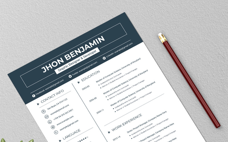 Download Резюме "John Resume Template" / John Resume Template - Резюме на тему графика a4 clean resume cv doc elegant template indesign infographic modern professional creative design minimal pages portfolio word us letter