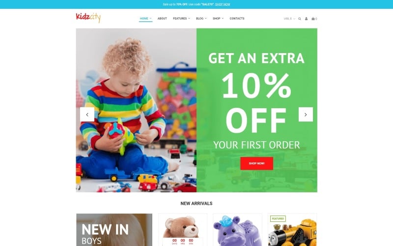 Kidz City - тема WooCommerce для детского магазина Elementor