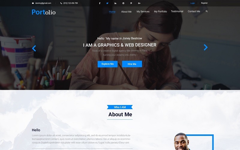Download PSD шаблон "Portolio PSD Template" / Portolio PSD Template - Адаптивный PSD шаблон на тему веб-дизайн portfolio creative minimal design modern personal personal web page psd template resume simple