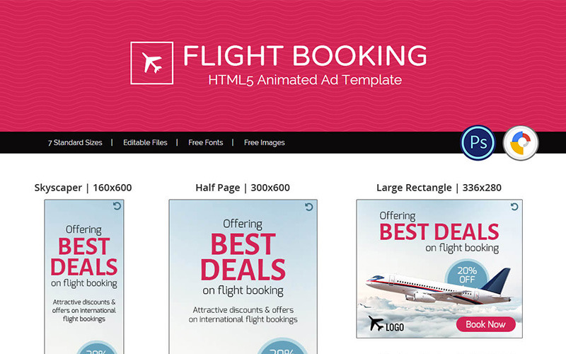 Download Animated Banner "Tour & Travel | Flight Booking Animated Banner" / Tour & Travel | Flight Booking Animated Banner - Animated Banner на тему графика ad html5 banners business creative ads gwd ad banners gwd templates booking popular tourism holiday travel flight