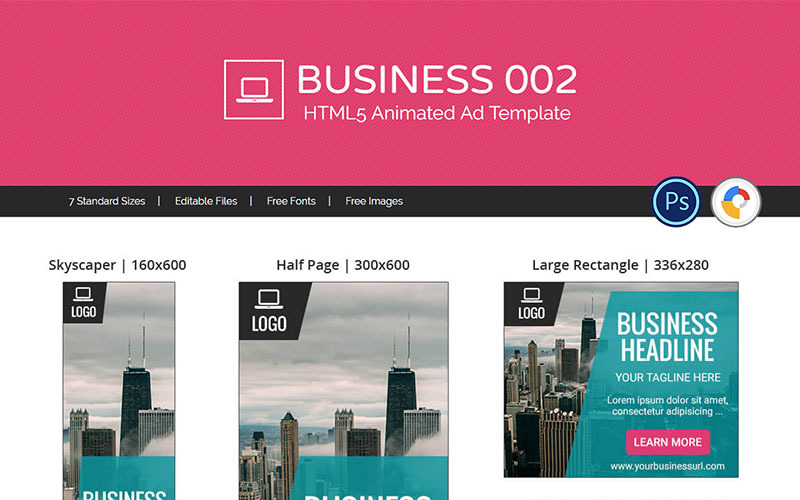 Download Animated Banner "Business 002 - HTML5 Ad Animated Banner" / Business 002 - HTML5 Ad Animated Banner - Animated Banner на тему графика business corporate clean modern attractive simple design banner html5 online google adroll doubleclick ad template multipurpose multi-use