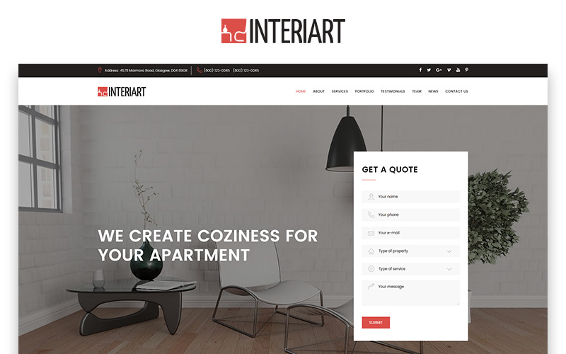 Interiart - Plantilla de página de destino HTML para diseño de interiores