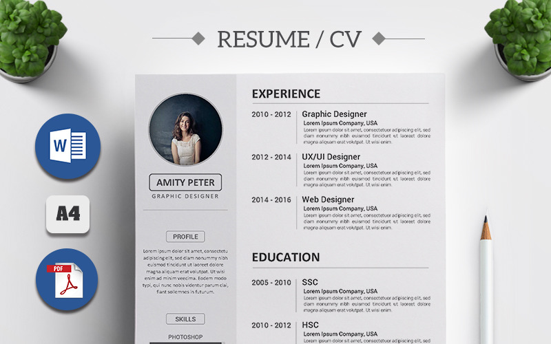 Download Резюме "Amity Peter - CV Resume Template" / Amity Peter - CV Resume Template - Резюме на тему графика a4 black resume bright clean cv cover letter creative curriculum vitae design template docx editable elegant job light minimal word