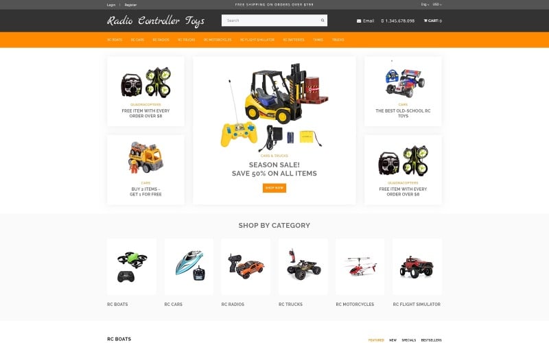 Brinquedos de controle de rádio - Loja online de brinquedos eletrônicos simples modelo OpenCart