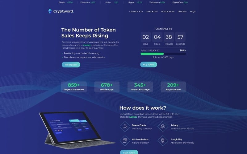 Cryptword - Cryptocurrency WordPress Elementor-thema