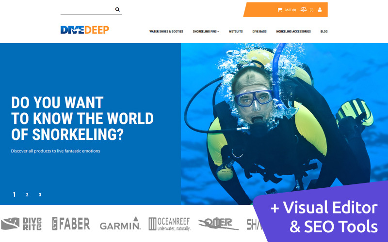 DiveDeep - Plantilla MotoCMS para comercio electrónico de la tienda de equipo de snorkel