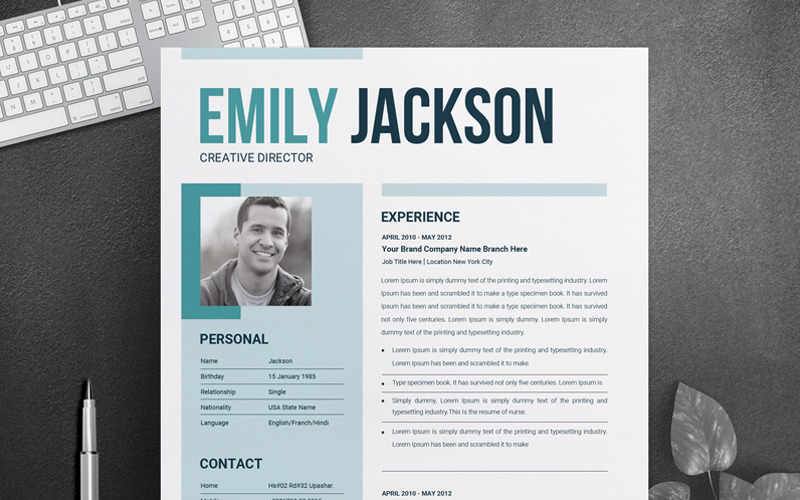 Download Резюме "Emily Jacsion Word Resume Template" / Emily Jacsion Word Resume Template - Резюме на тему графика resume template modern professional creative design word teacher templates simple clean two page free microsoft mac pages photoshop psd illustrator