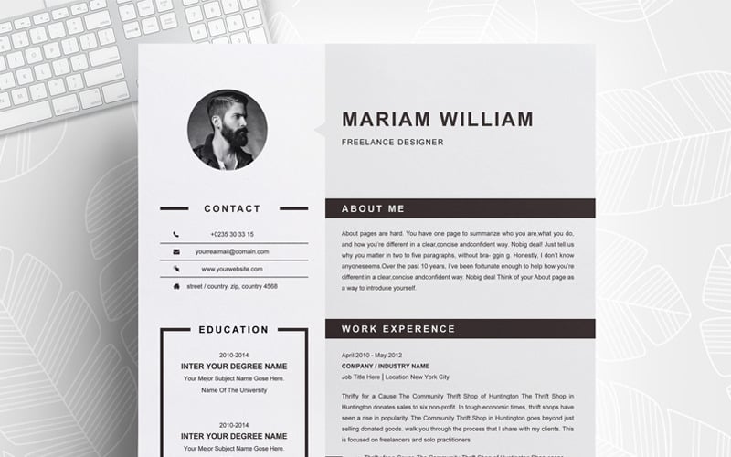 Download Резюме "Бесплатный шаблон для сайта фрилансера" / Freelancer Resume Template - Резюме на тему графика modern resume template cv professional curriculum vitae word minimal simple printable 2 page photo