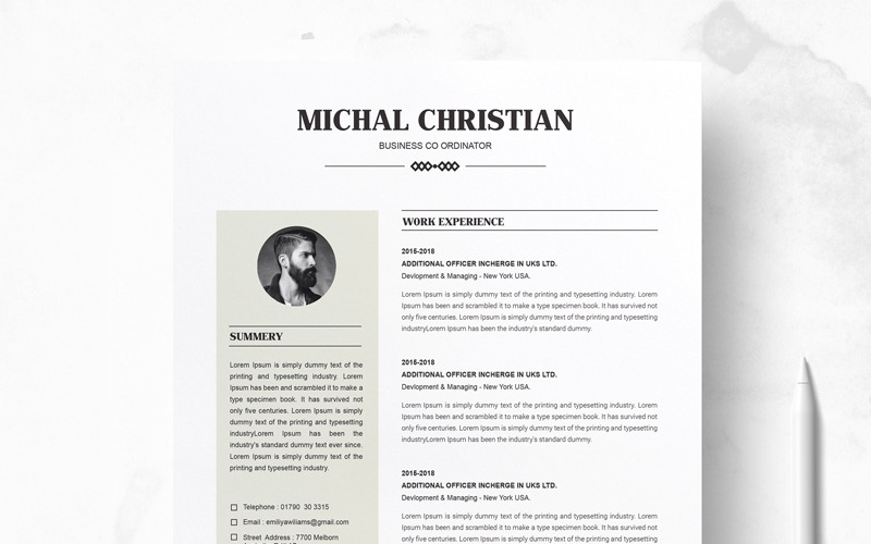 Download Резюме "Michael Christian Resume Template" / Michael Christian Resume Template - Резюме на тему графика clean resume cv template 3 page cover letter ms word doc docx design simple templates apple pages