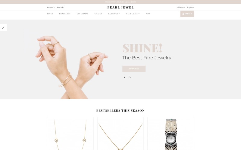 Pearl Jewel - Modello OpenCart per negozio online di gioielli sofisticati