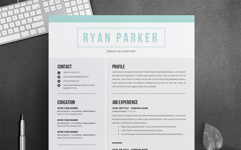 Download Резюме "Ryan Parker  Professional Resume Template" / Ryan Parker  Professional Resume Template - Резюме на тему графика resume template clean cv word modern free templates professional simple design microsoft doc creative minimalist psd cover letter