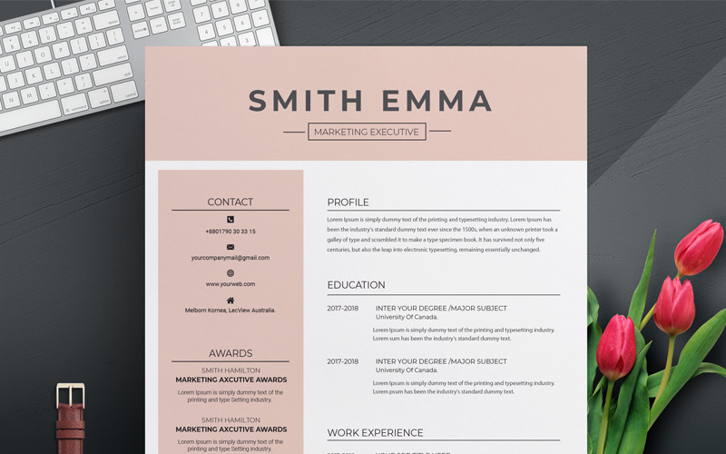 Download Резюме "Smith Emma Resume Template" / Smith Emma Resume Template - Резюме на тему графика resume template clean cv word modern free templates professional simple design microsoft doc creative minimalist psd