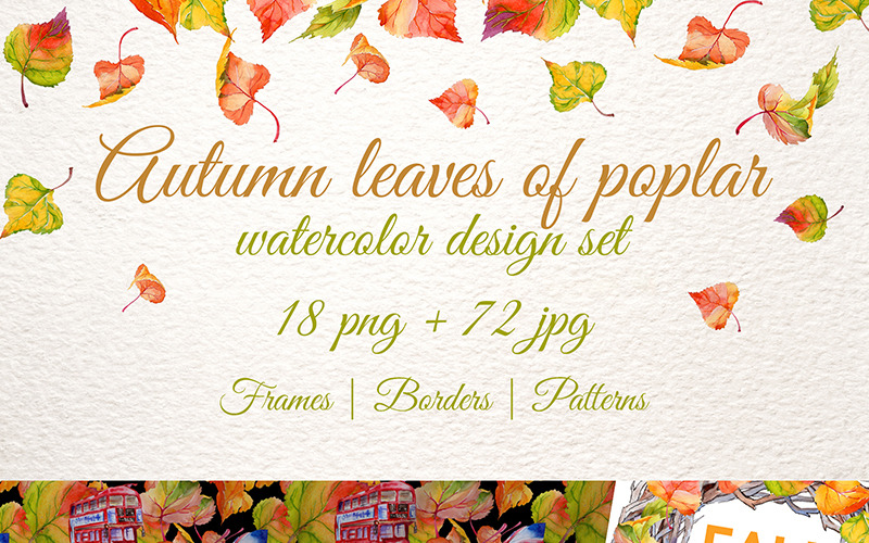 Осіннє листя тополі PNG аквареллю творчі набір - ілюстрація