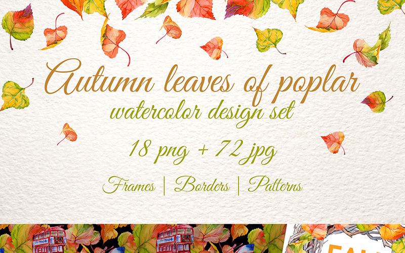 Hojas de otoño de álamo PNG Acuarela Conjunto creativo - Ilustración