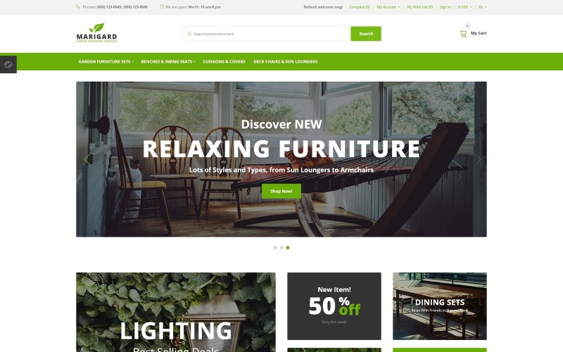 Marigard - Modello OpenCart per negozio online di mobili da giardino efficiente
