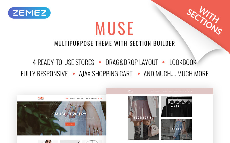 muse jewellery fashion отзывчивая тема shopify