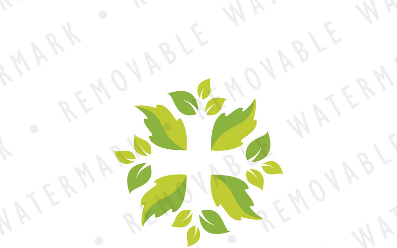 Natural Leaf Cross Logo Template