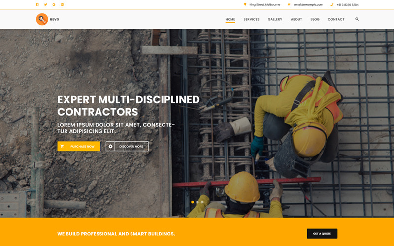 Revo Construction wielostronicowy szablon sieci Web PSD
