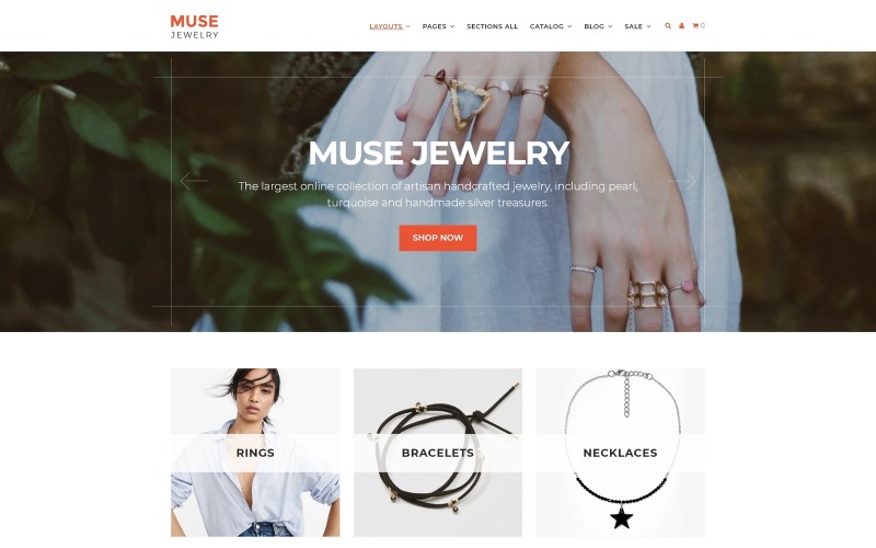Tema Shopify reattivo per la moda dei gioielli Muse